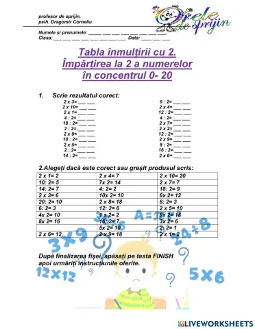 2 tabla inmulțirii și a împărțirii