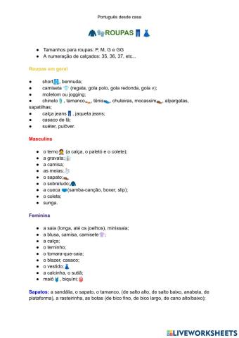 Roupas e verbo ficar