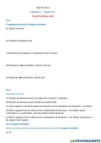 Capitolul I.    Pagini web. 1.Locații și adrese web
