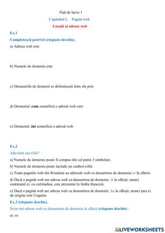 Capitolul I.    Pagini web. 1.Locații și adrese web