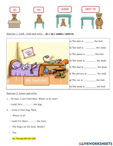 In, on, under, next to