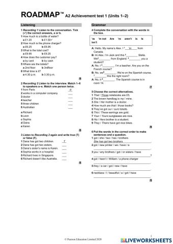 Roadmap A2 Achievement test 1