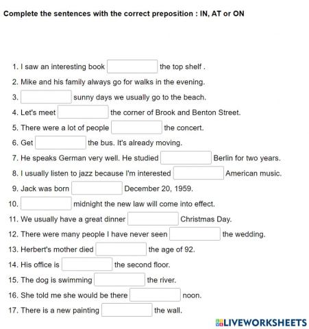 Preposition - IN, ON, AT