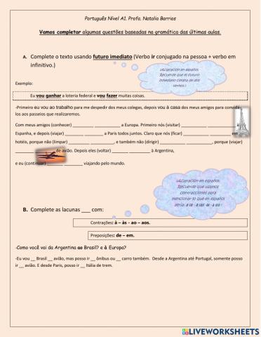 Futuro imediato, deslocamento, meios de transporte.