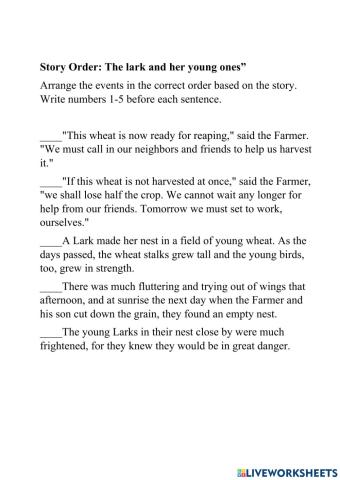 The Lark and her young ones: Story order by Teacher Kasim