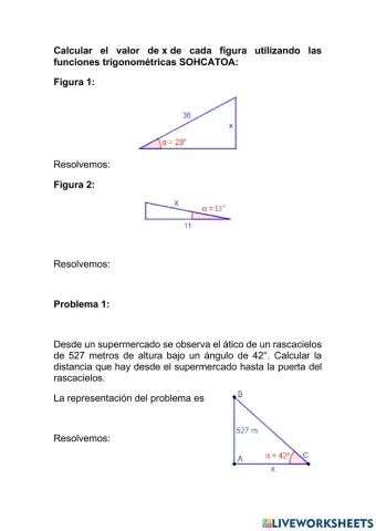 Calcula catetos con sohcatoa