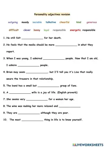 Personality adjectives