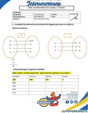 Decenas, relaciòn de correspondencia