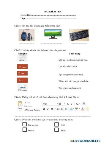 Bài tập tin học - Tạo bài kiểm tra