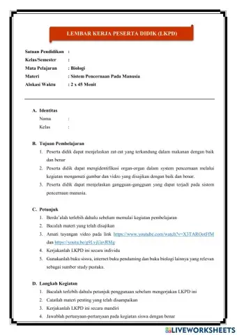 Lkpd sistem pencernaan pada manusia biologi kelas xi