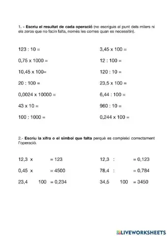 Operacions amb unitat seguida de 0