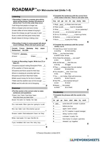 Roadmap A2+ Mid-course test (Units 1–5)
