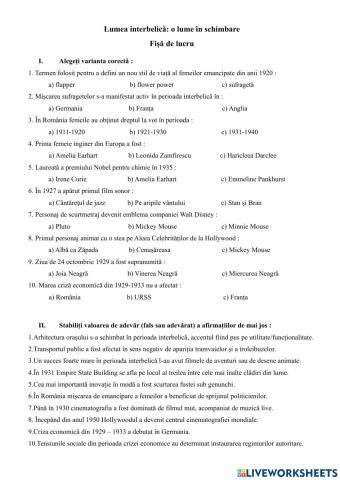 Lumea interbelică: o lume în schimbare