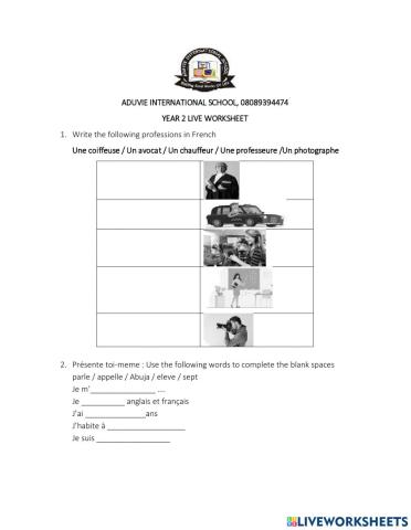 Year 2 live worksheet