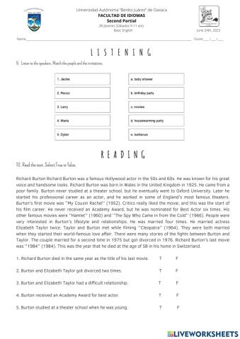 Listening and reading exercise