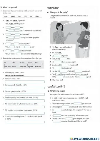 Can Can't, Was Were, Could Couldn't