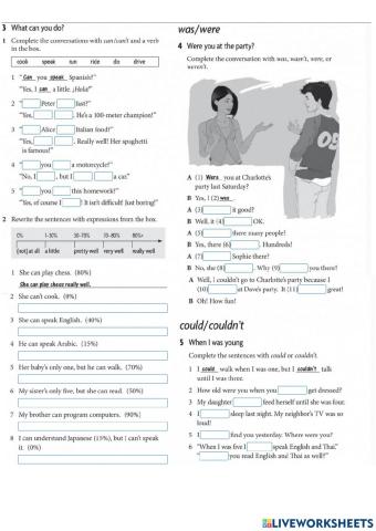 Can Can't, Was Were, Could Couldn't