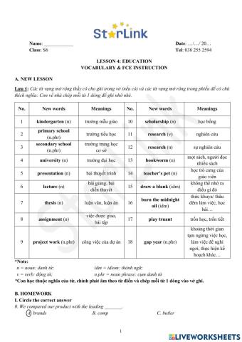 Viet Teacher-S6-WEEK 4-LESSON 4-VOCABULARY & FCE INSTRUCTION