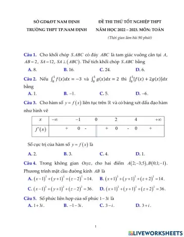 Đề 7 - On thi TN THPT 2023 - Toán