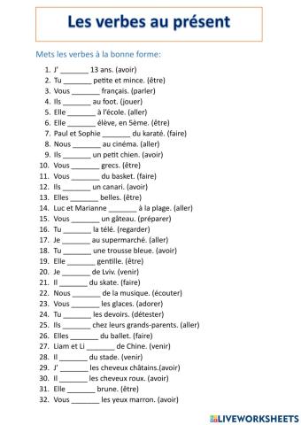 Les verbes au présent