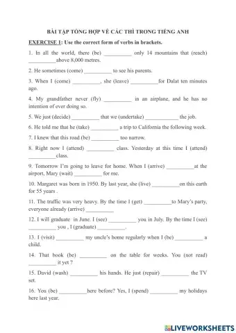 Bài tập về thì