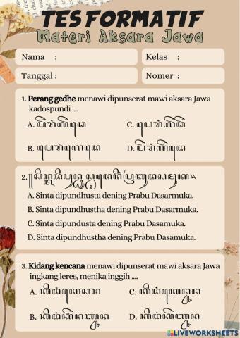 Tes Formatif Materi Aksara Jawa