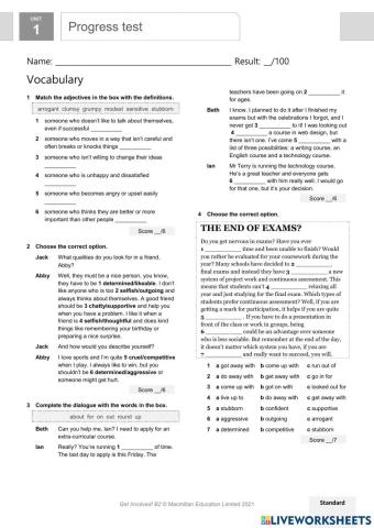 B2 Unit 1 Progress test