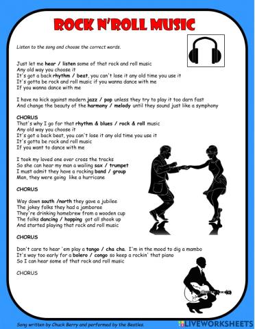 Rock N' Roll Music Song Activity