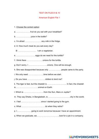 Test on Files 9 and 10 American English File 1