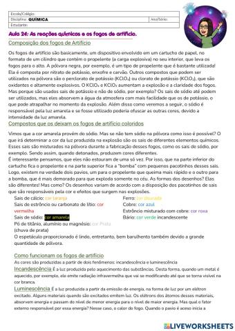 Composição dos fogos de Artifício