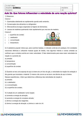 Fatores que afetam a velocidade das reações