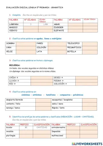 Gramática-evaluación inicial lengua