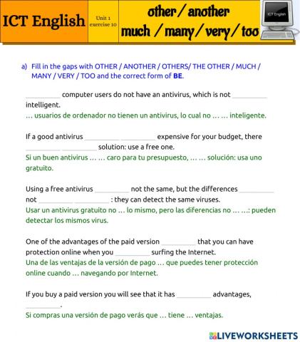 Ict 1.10 - Other - another - much - many - very - too - be