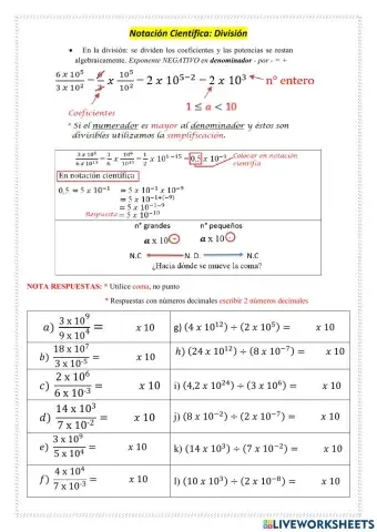 Notación científica: División