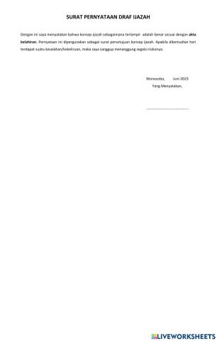 Surat pernyataan draf ijazah
