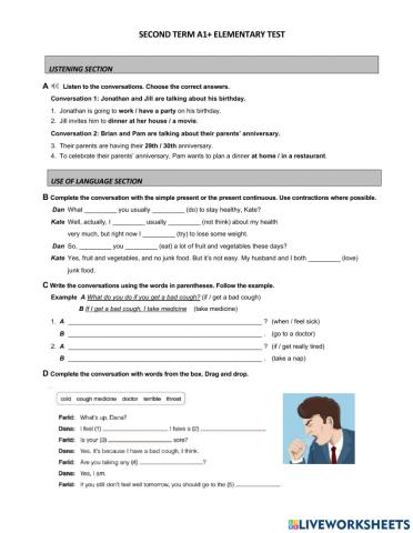 Second term A1+elementary level
