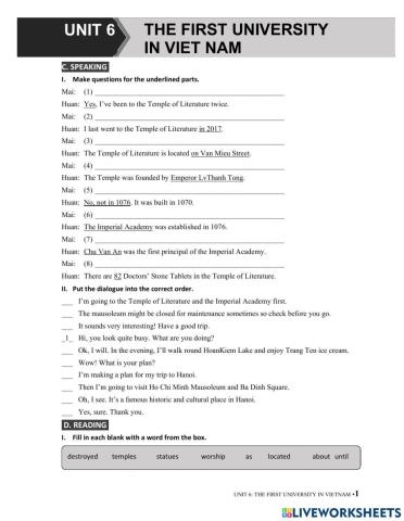 G7 U6 MLH Speaking & Reading