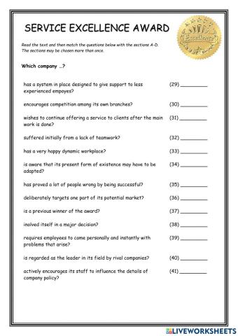 Service Excellence Advanced Reader