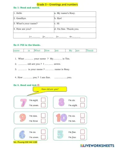 Grade 3 - Greetings and numbers