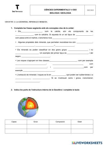 Geosfera, Minerals i Roques