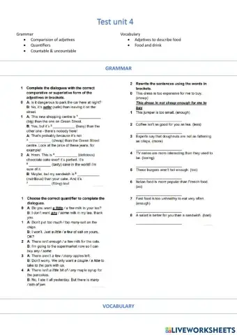Comparision of adjetives-food-High Note 2 II unit 4