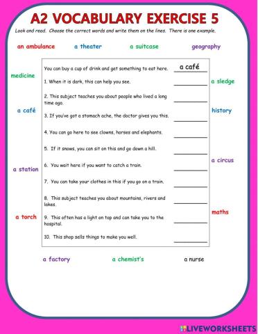 A2 Vocabulary Exercise 5