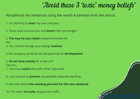 Avoid these toxic money beliefs - vocabulary