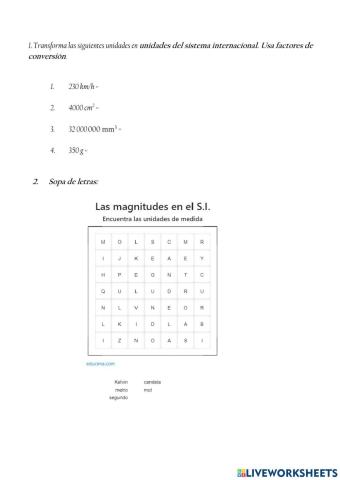 Factores de conversión. Magnitudes SI