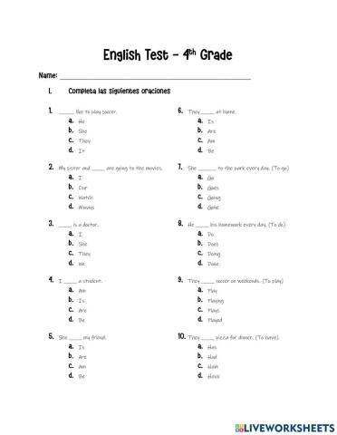 English test 4th grade