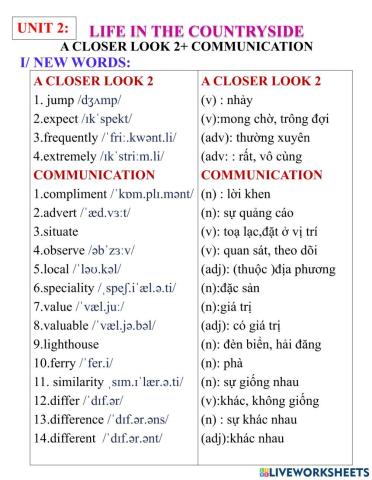 Englíh 8- unit 2- a closer look 2+ communication