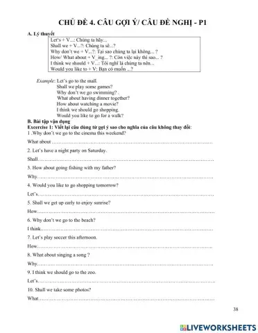 Viết lại câu Đề nghị phần 1