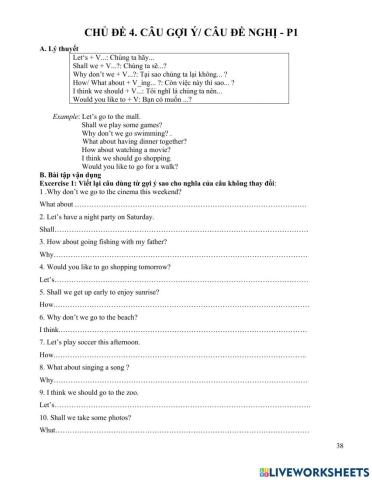 Viết lại câu Đề nghị phần 1