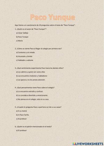 Plan lector: Paco Yunque