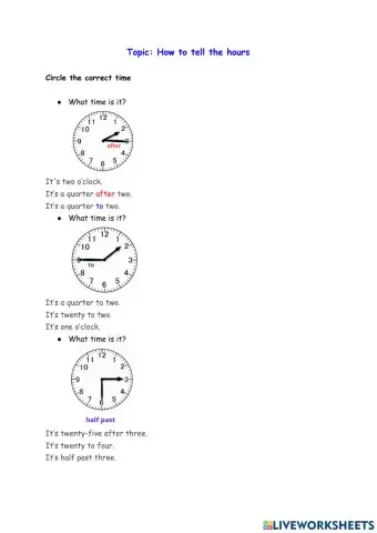 Telling the time (after-to)